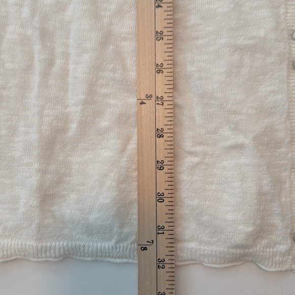 Eileen Fisher Long V Neck Linen Cotton Slub Short Sleeve Button Down Sweater NWT - Picture 3 of 6